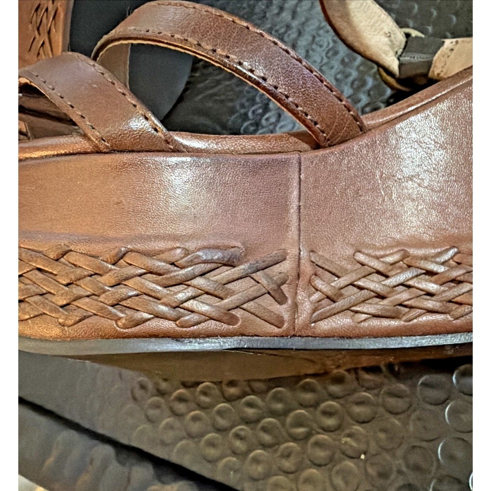 FRYE & CO CARLIE 2 PIECE LEATHER ANKLE STRAP BROWN PLATFORM WEDGE SANDALS 8M NWB - Picture 12 of 12